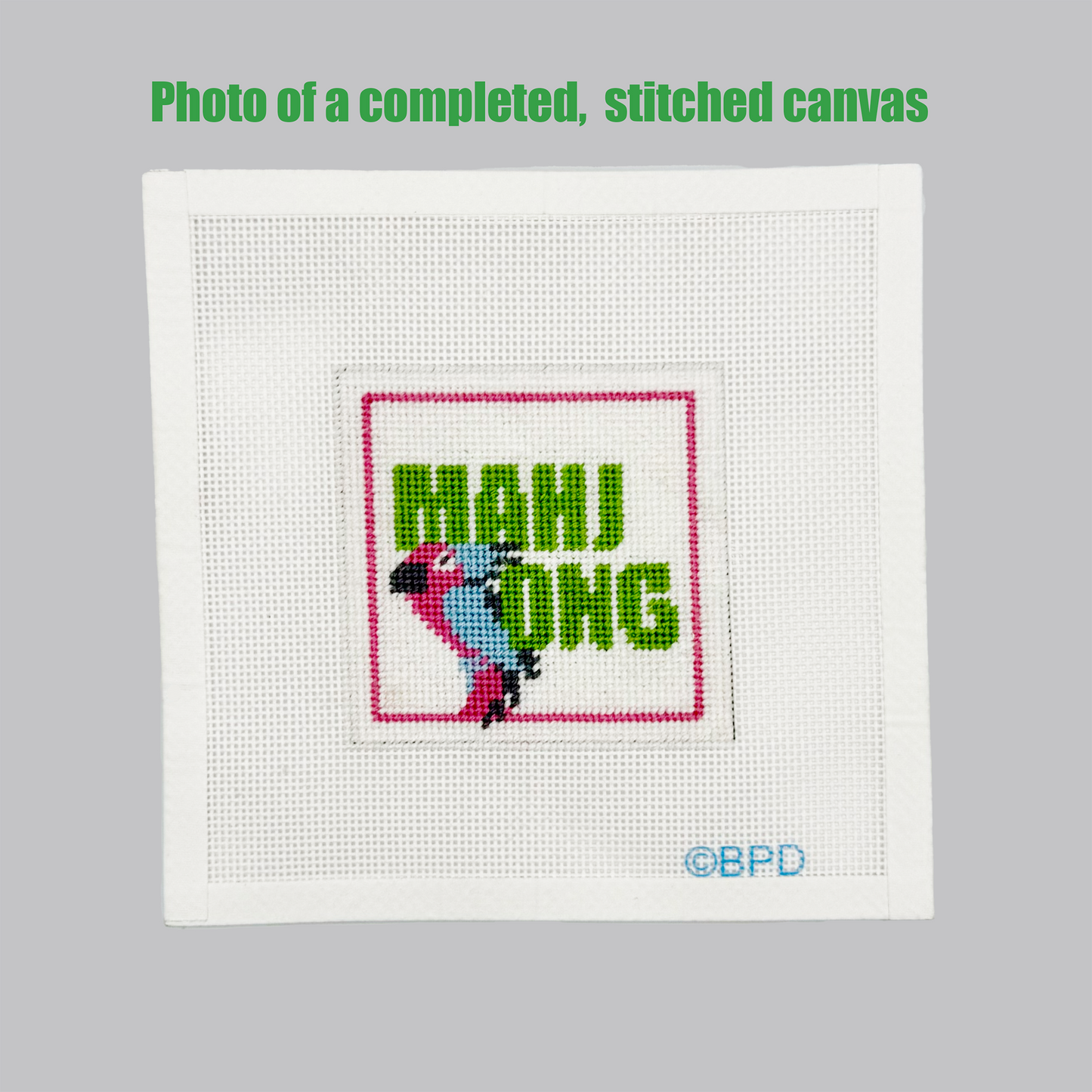 "Mahjong" with Parrot and Pink Bamboo Needlepoint Design