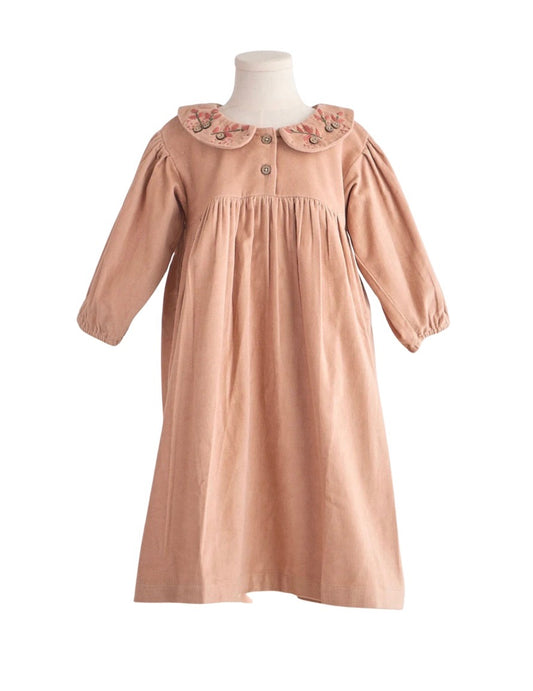 Beige Floral Collar Velveteen Dress