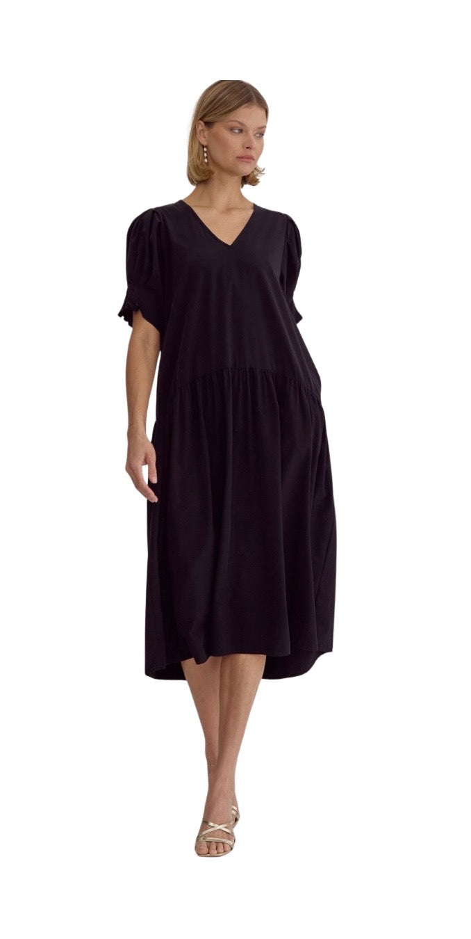 V Neck Short Sleeve Midi