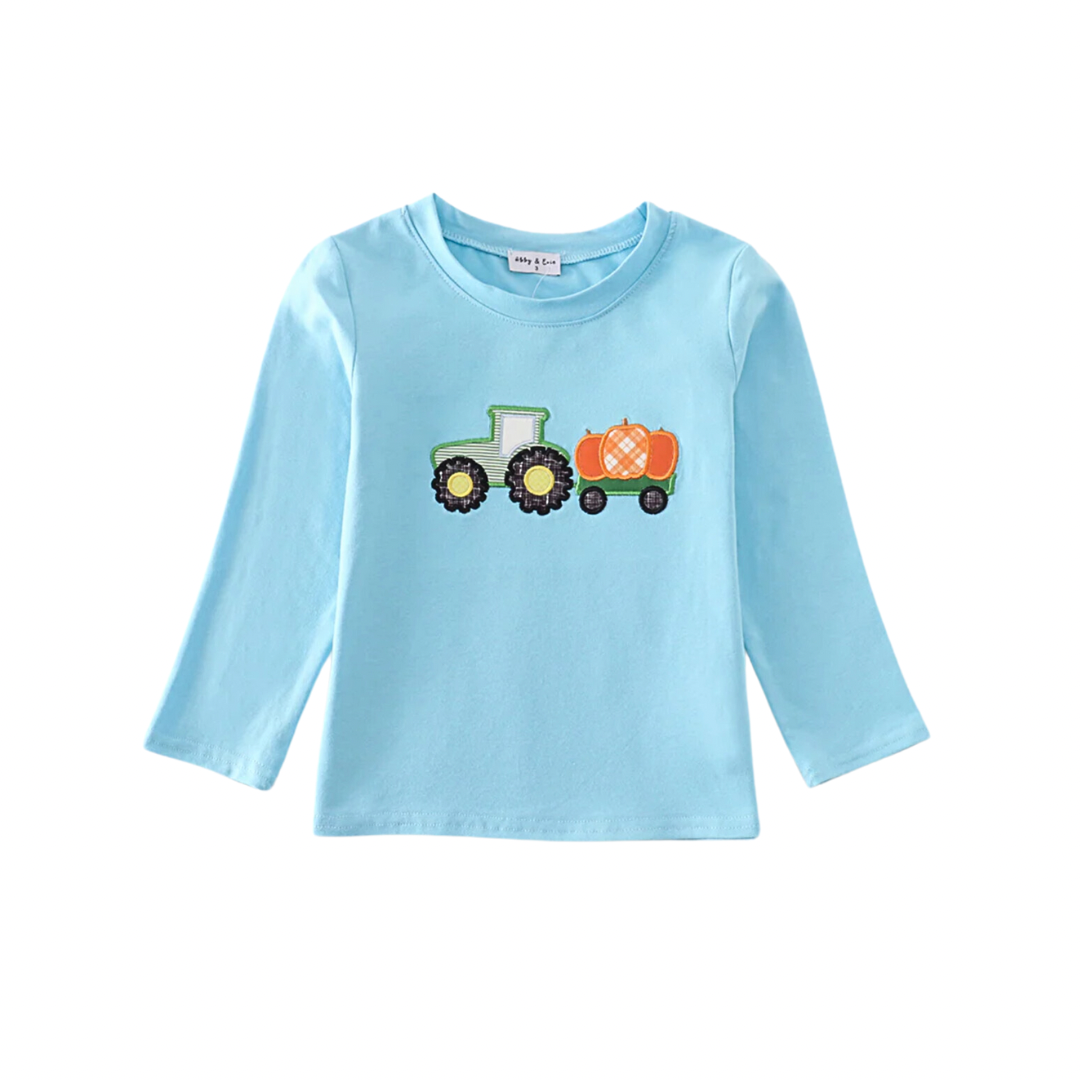 Pumpkin Tractor Appliqué Long Sleeve Top