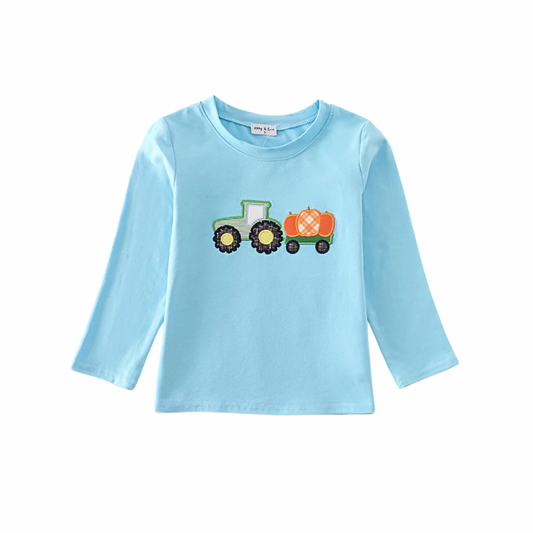 Pumpkin Tractor Appliqué Long Sleeve Top