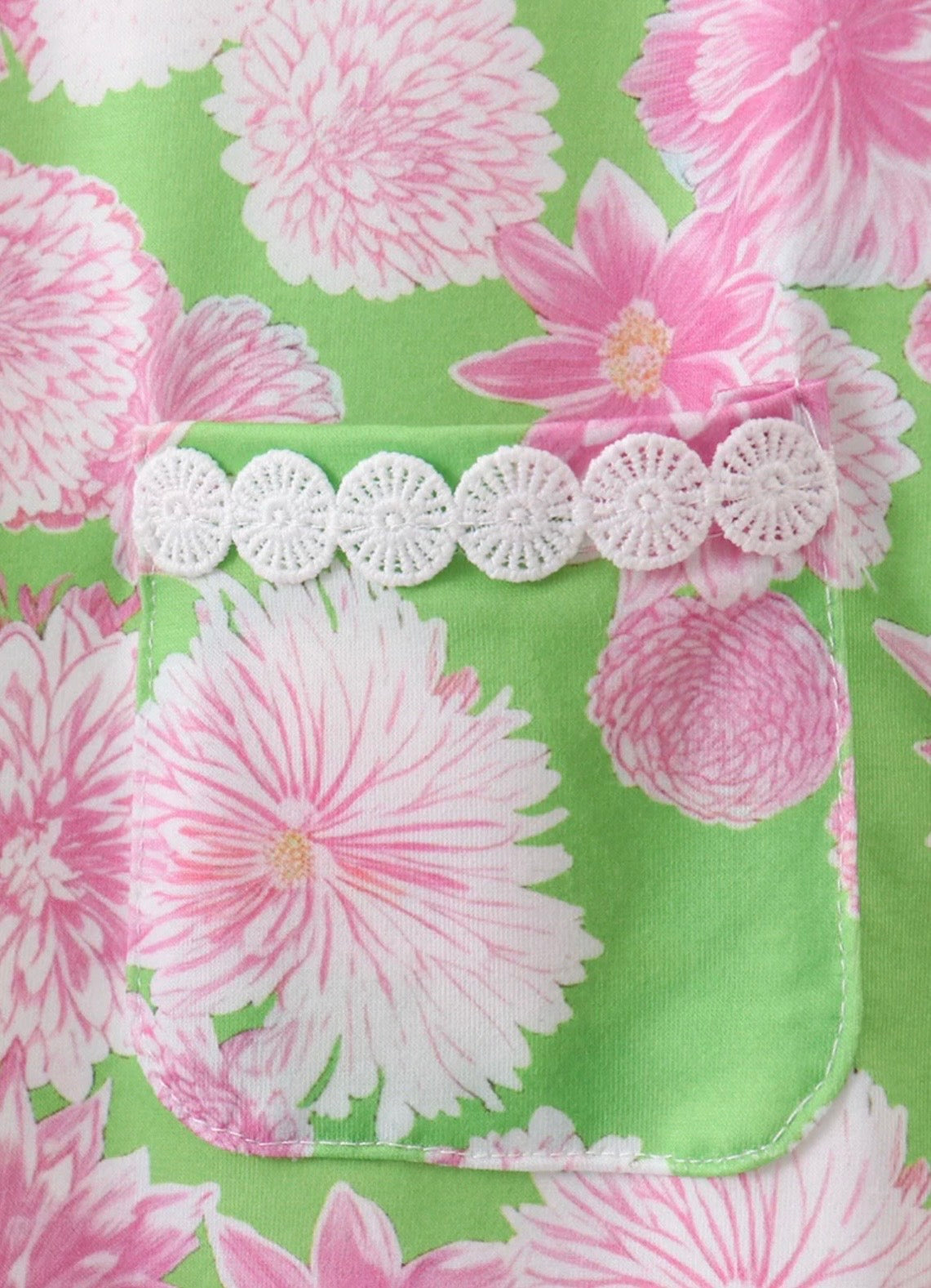 Green & Pink Floral Pocket Shift Dress