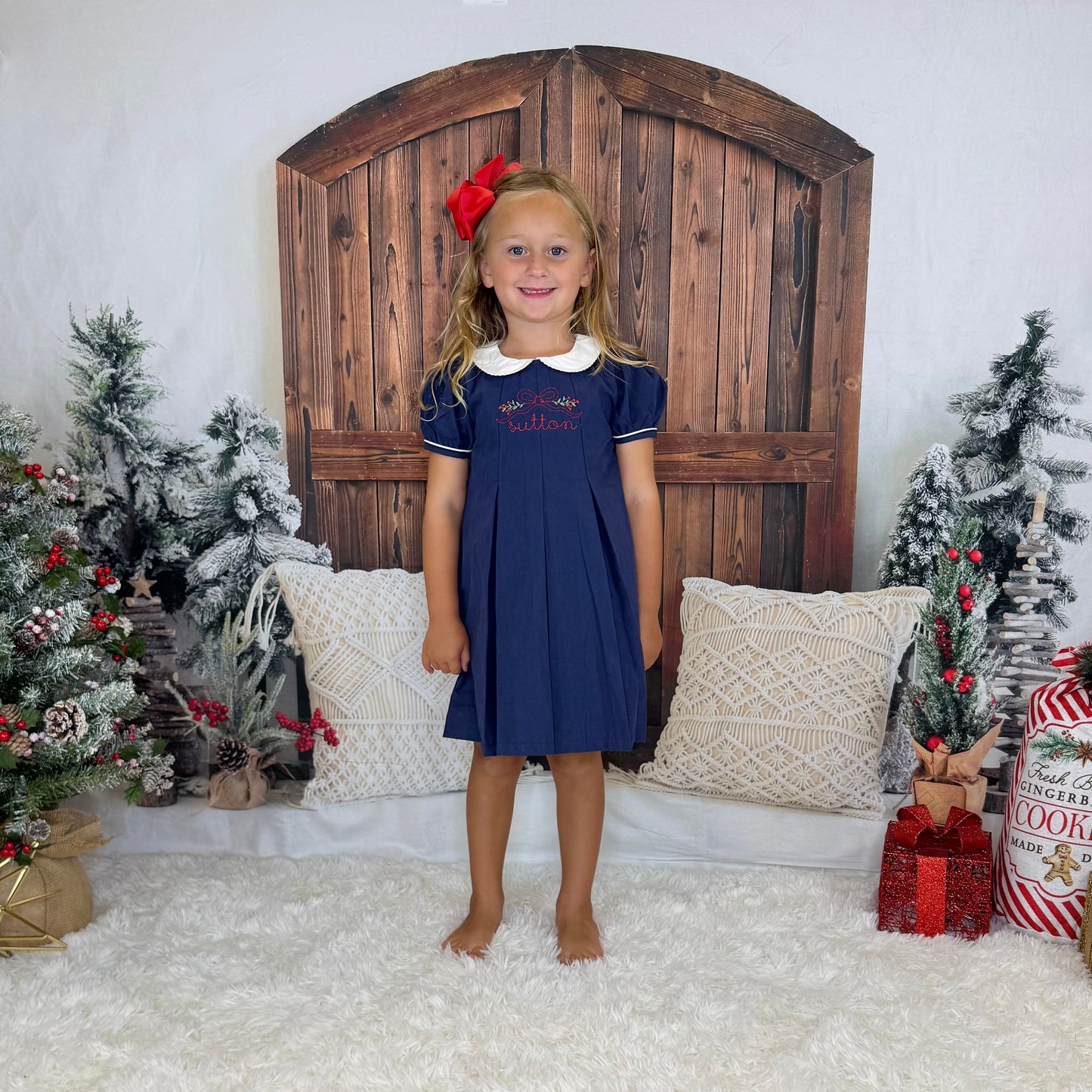 Pleated Peter Pan Collar Navy Dress– Girls' Boutique Dress