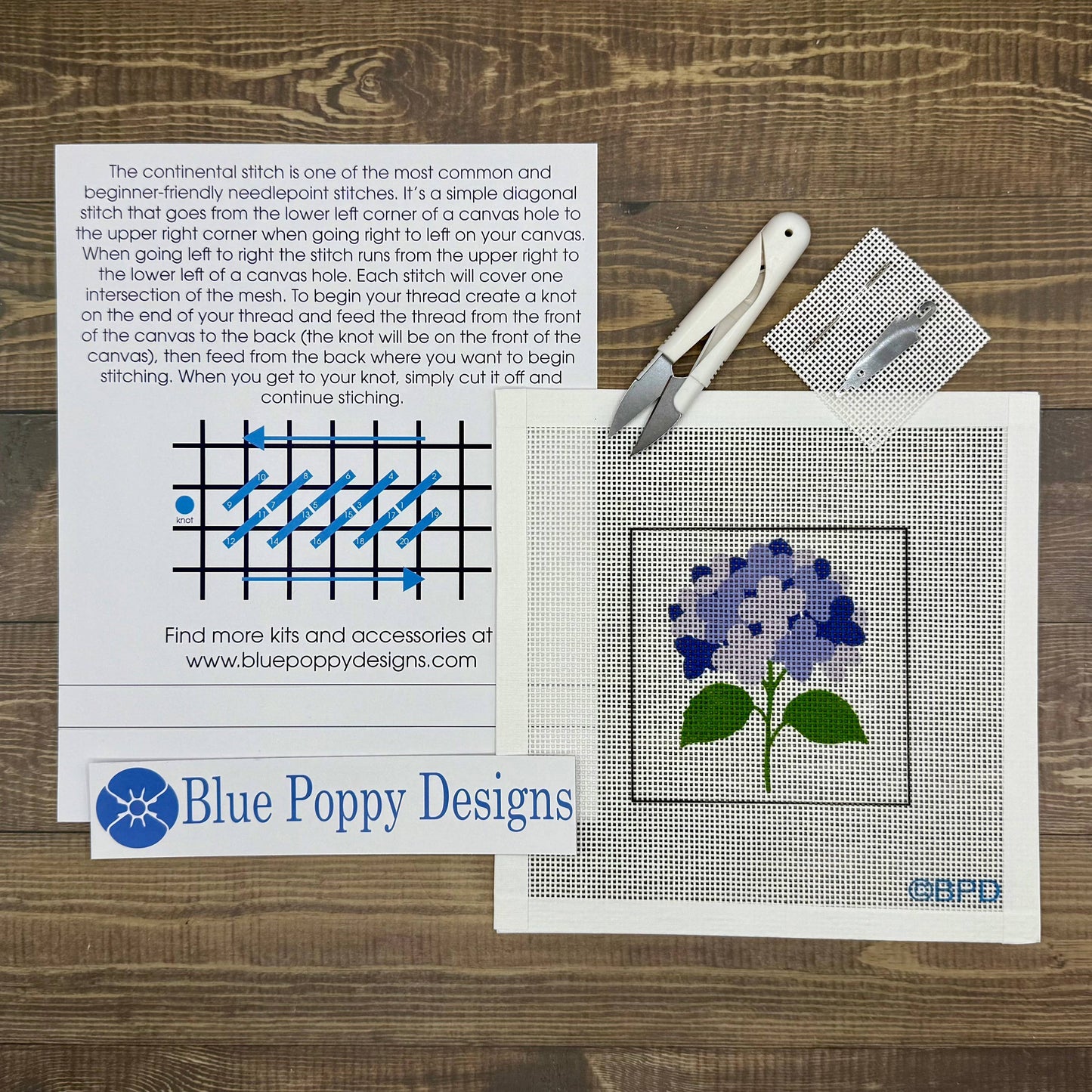 Blue Hydrangea Needlepoint Design