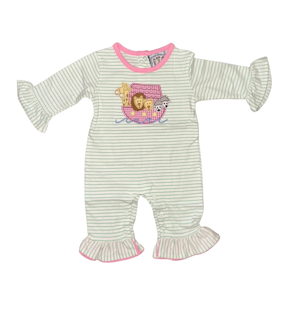 Pink Trim Noah’s Ark Romper