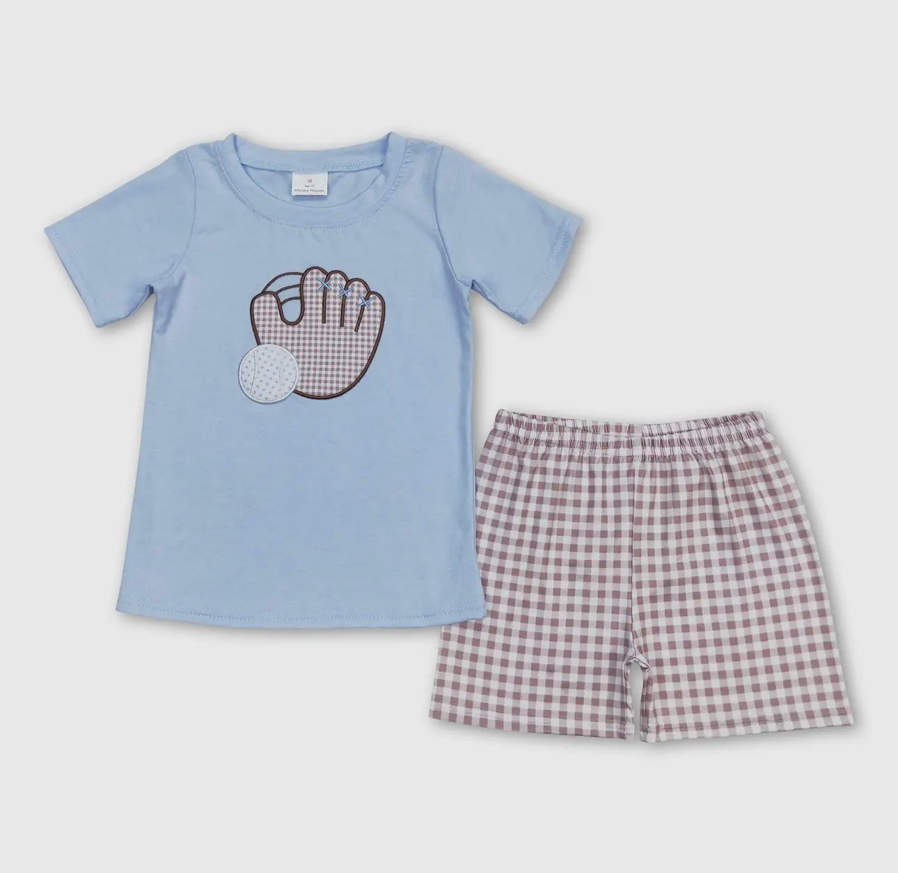 Light Blue Baseball Appliqué Shorts Set