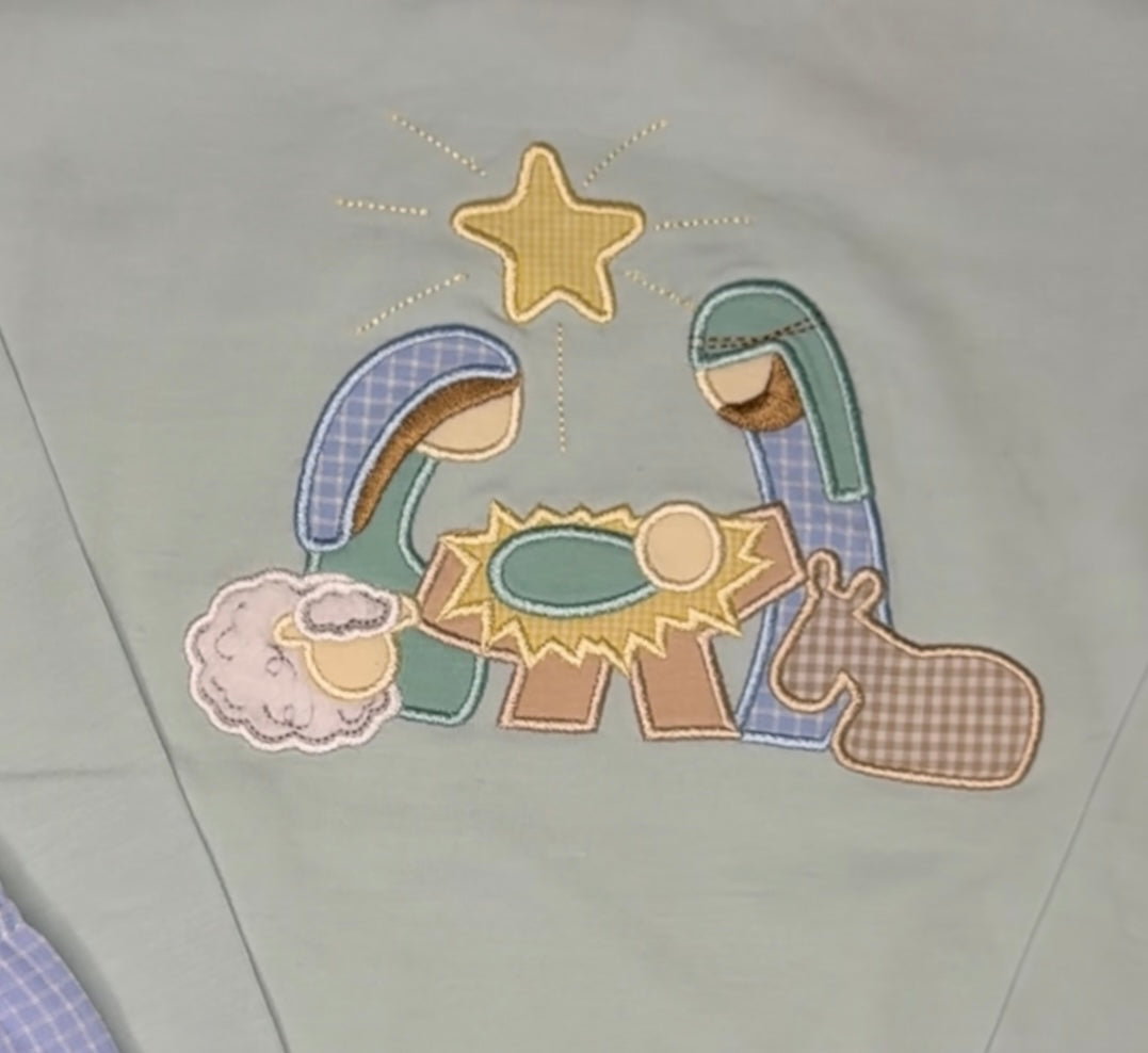 Mint Nativity Appliqué Pant Set