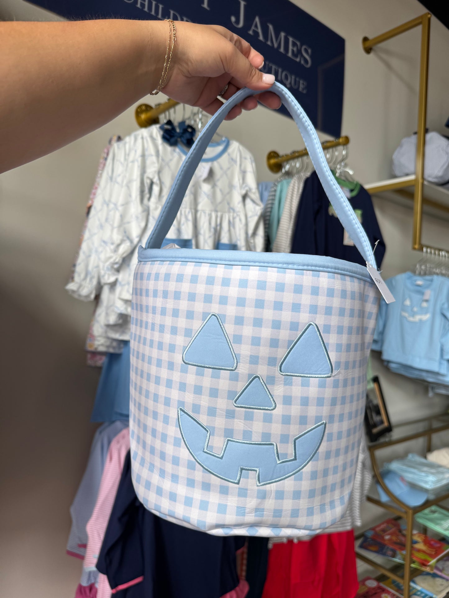 Blue Appliqué Jack-o-Lantern Basket