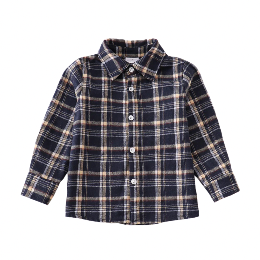Navy Plaid Flannel Top