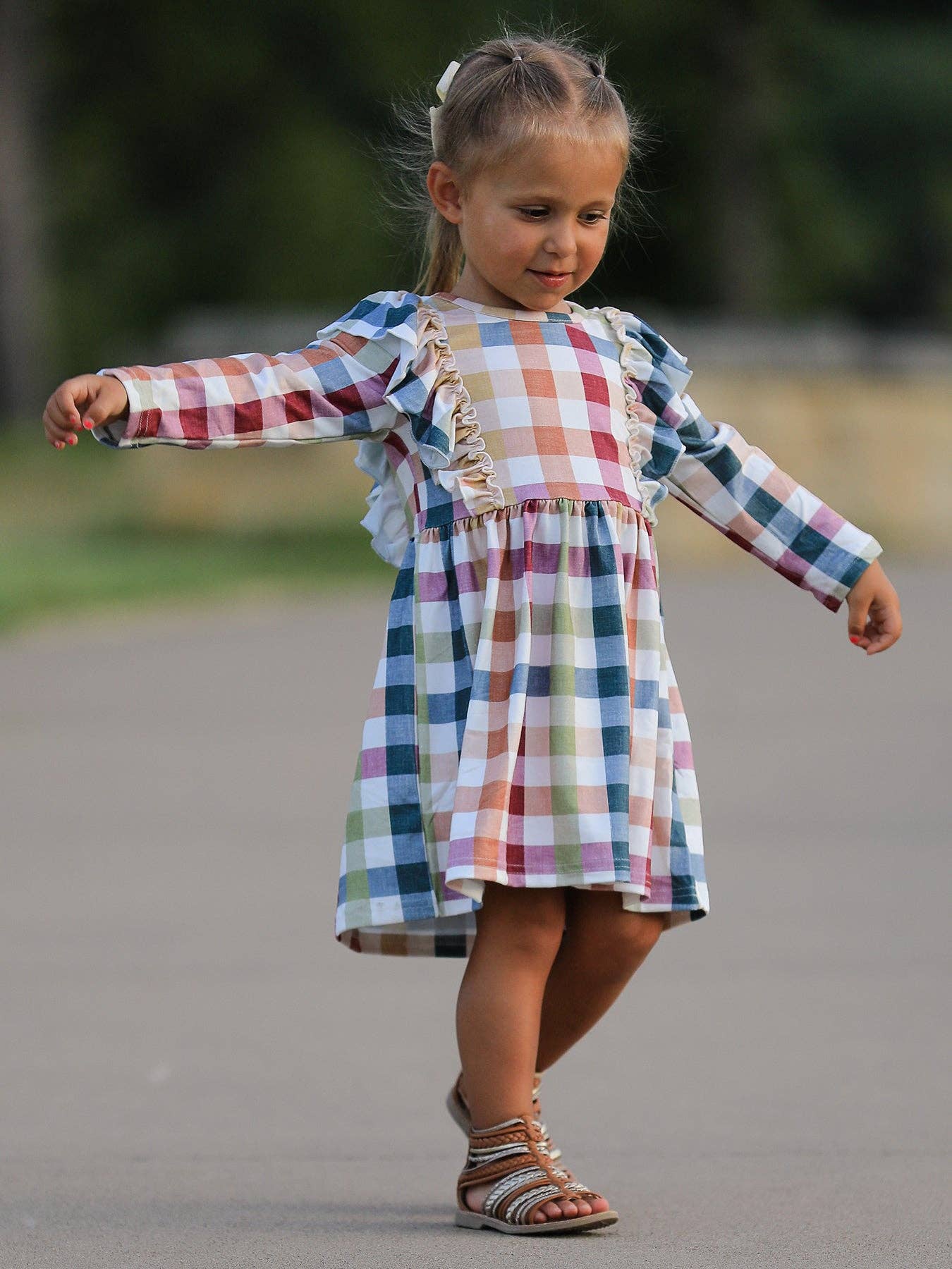 Girls' Thanksgiving Plaid Long Sleeve Dress
