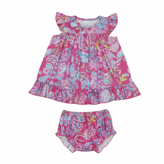 Pink Tropical Dress/Diaper Cover Set