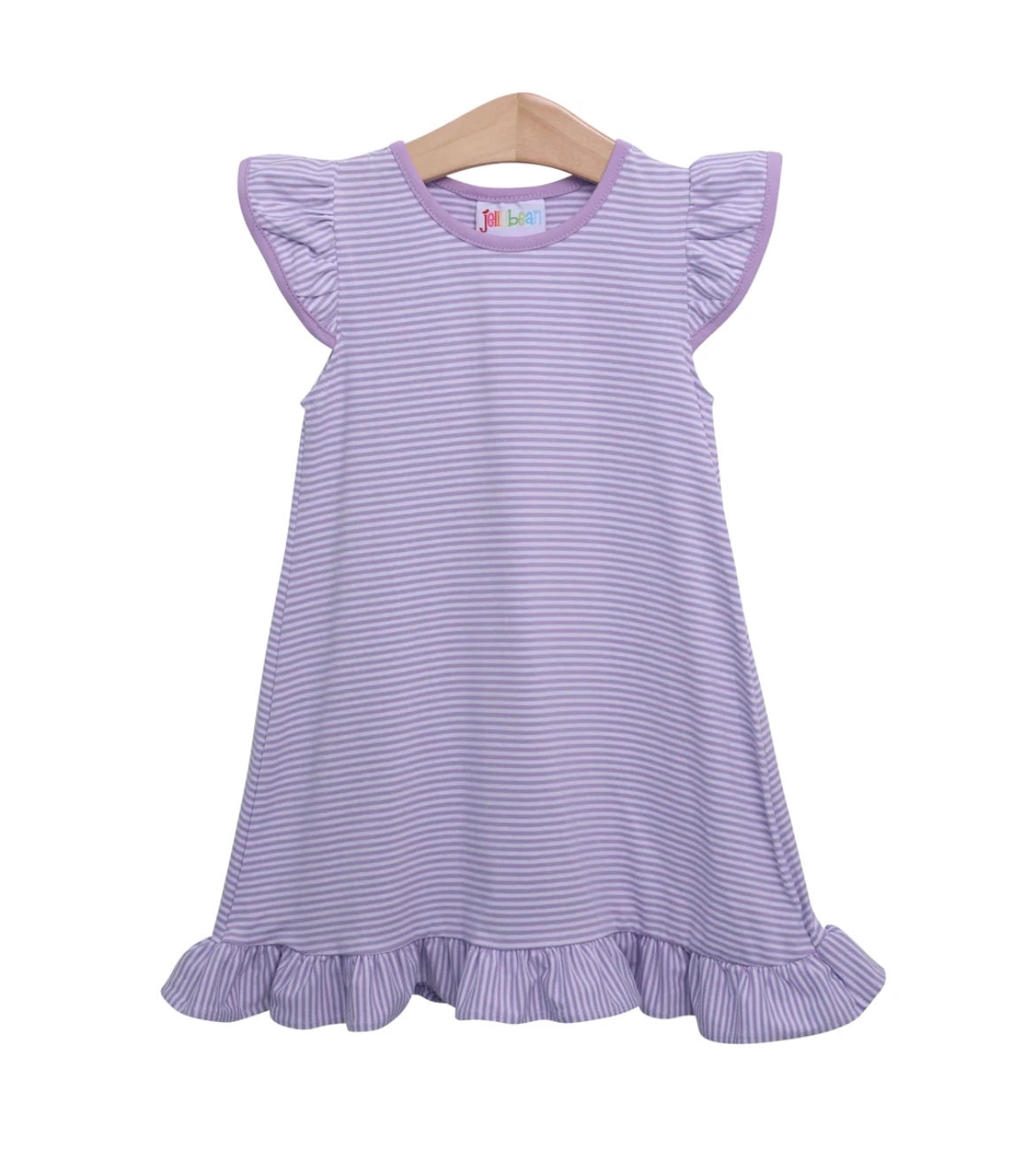 Purple Flutter Sleeve Striped Dress