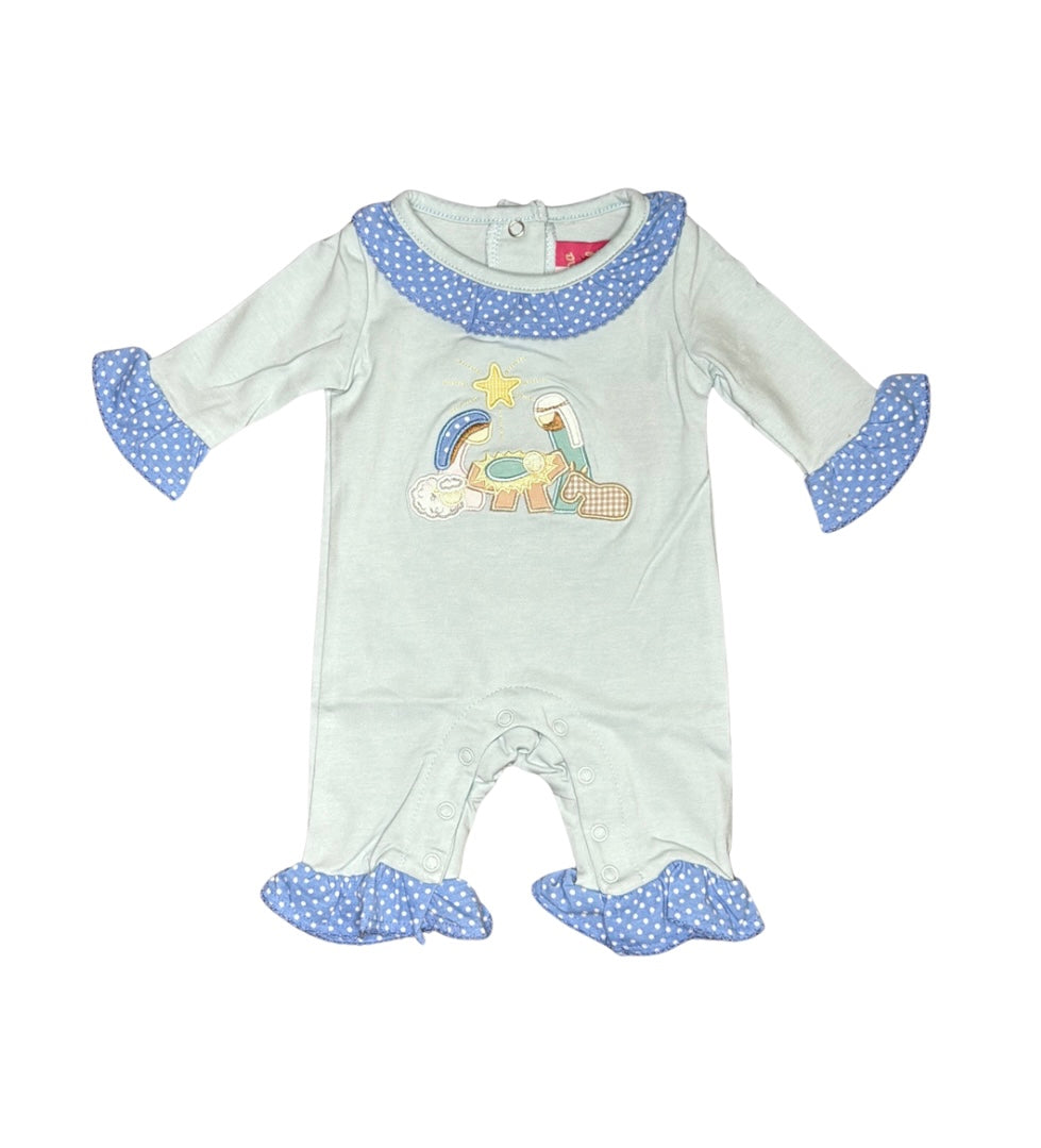 Mint Nativity Appliqué Ruffle Romper