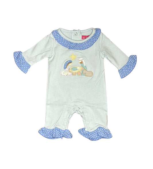 Mint Nativity Appliqué Ruffle Romper