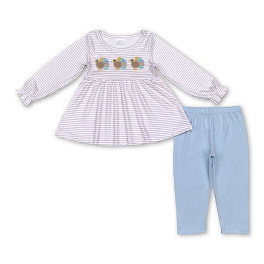 Girls Khaki Stripe Turkey Thanksgiving Set