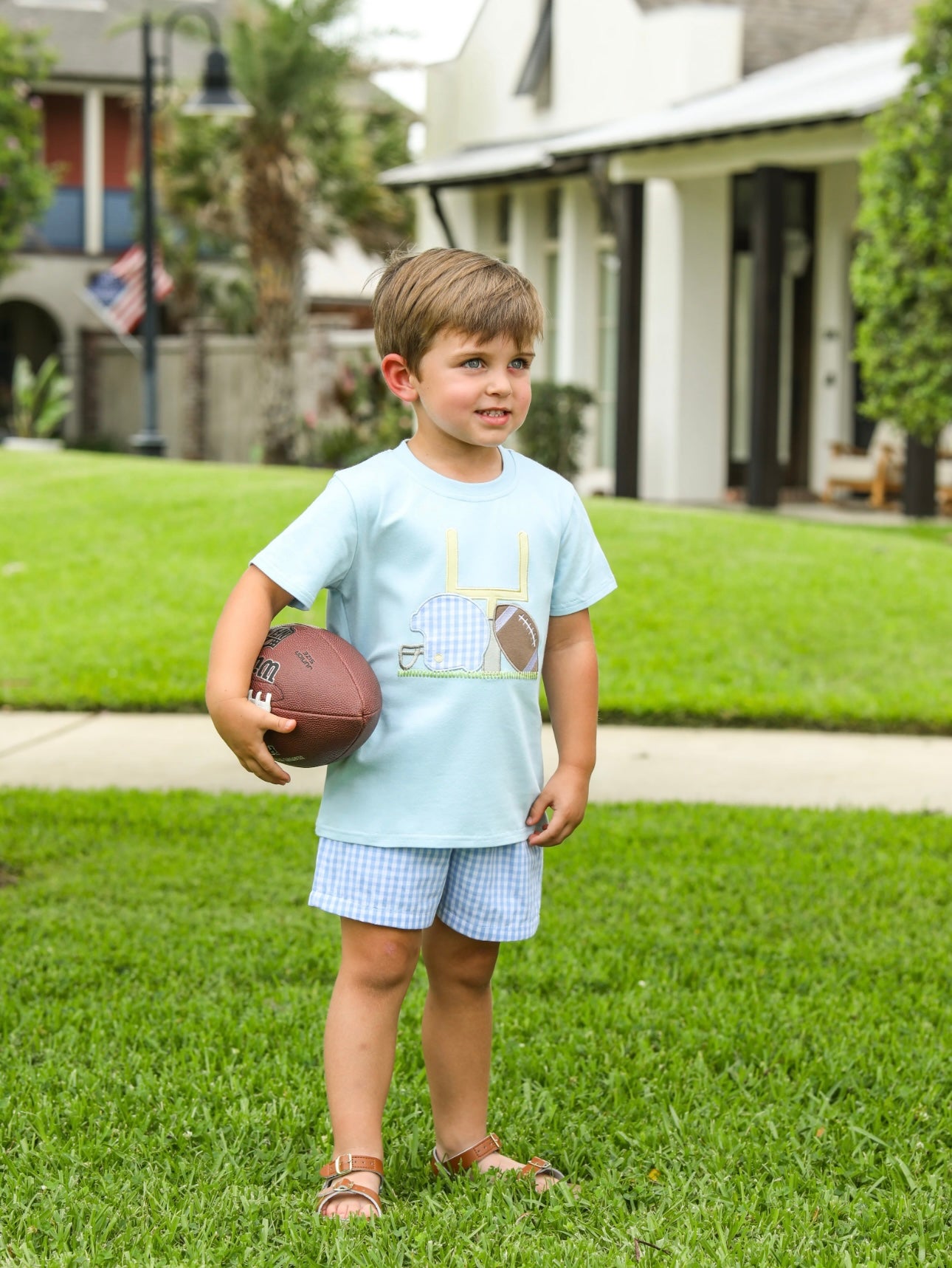 Light Blue Football Appliqué Top