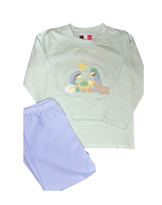 Mint Nativity Appliqué Pant Set