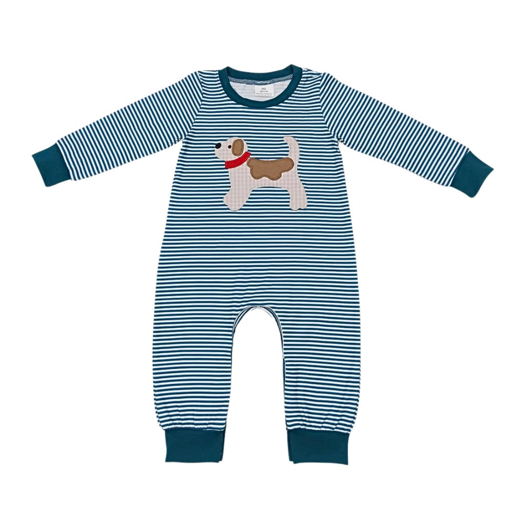 Teal Puppy Appliqué Romper