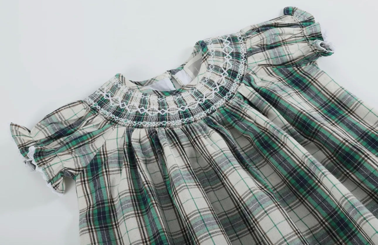 Christmas Tartan Smocked Bishop Dress