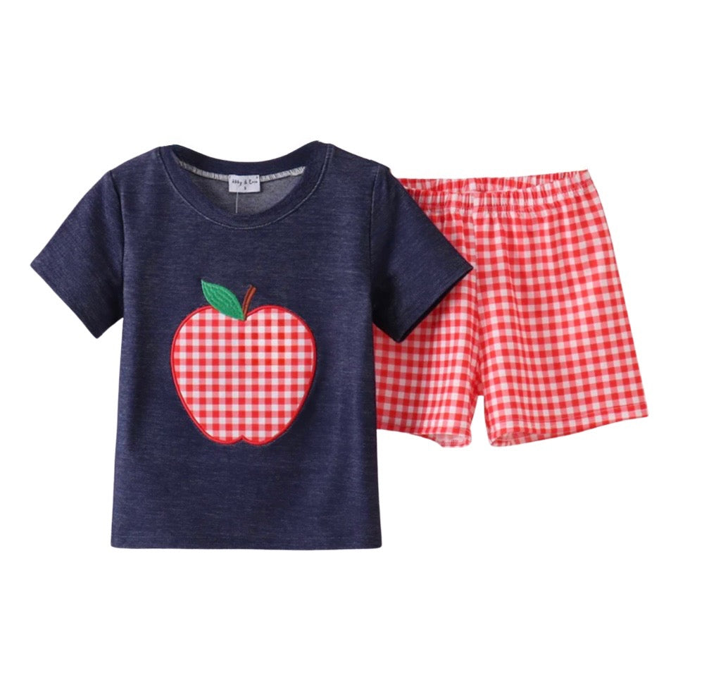 Navy and Red Gingham Apple Set