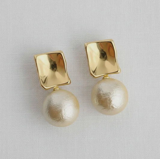 Gold Pearl Drop Earrings