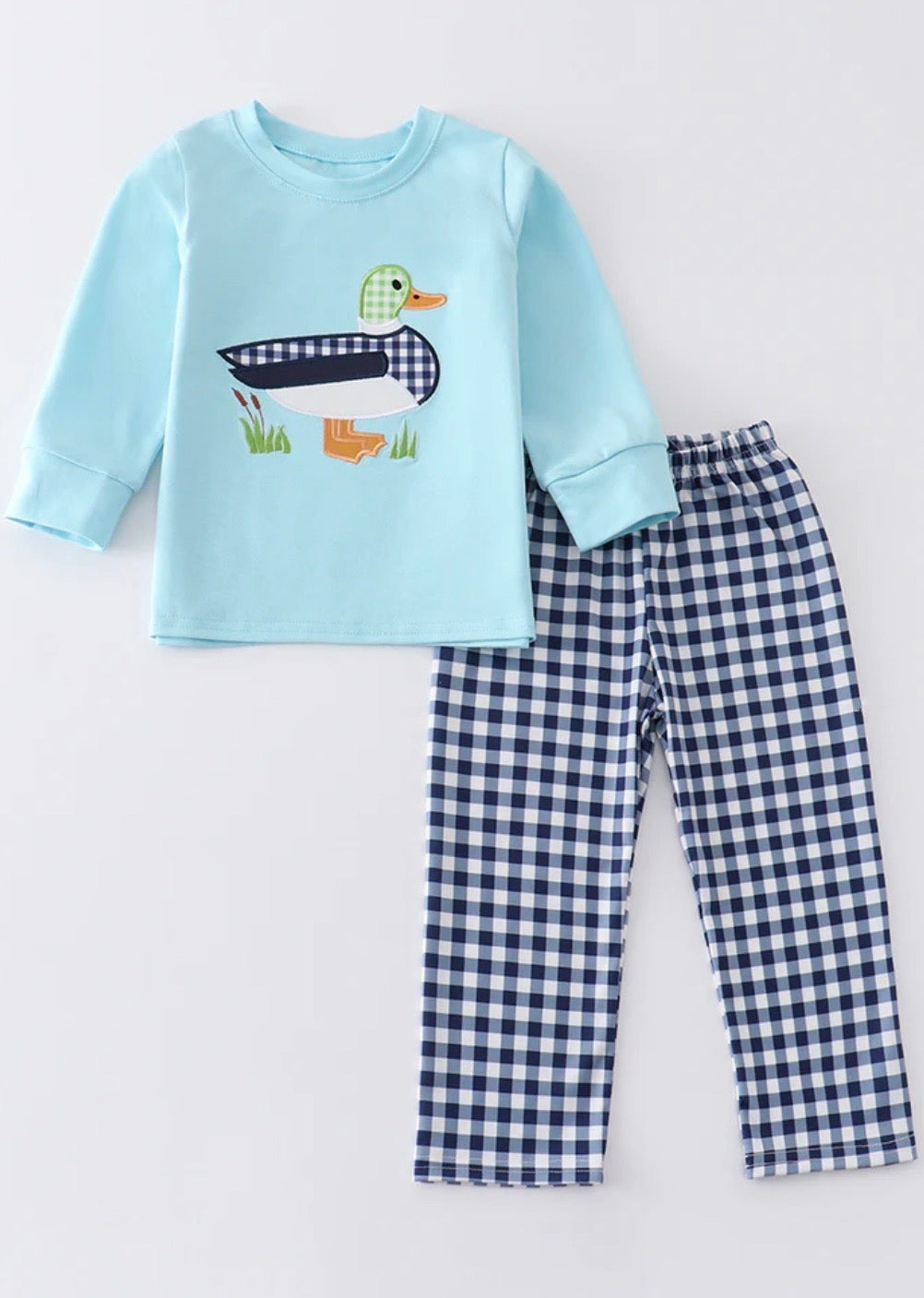 Navy Duck Appliqué Long Sleeve Pant Set