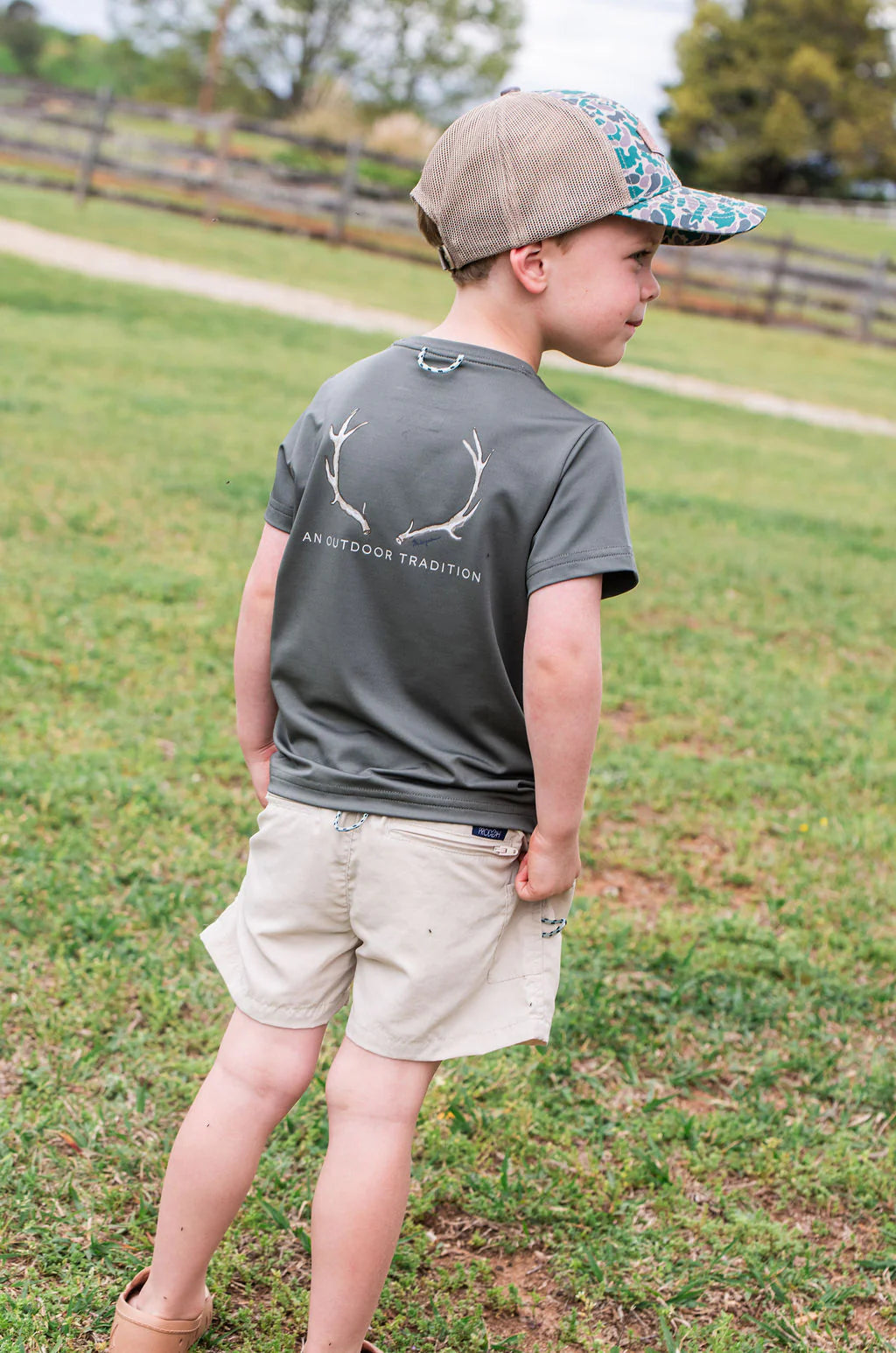 Performance Short Sleeve Tee - Olive Green Antlers