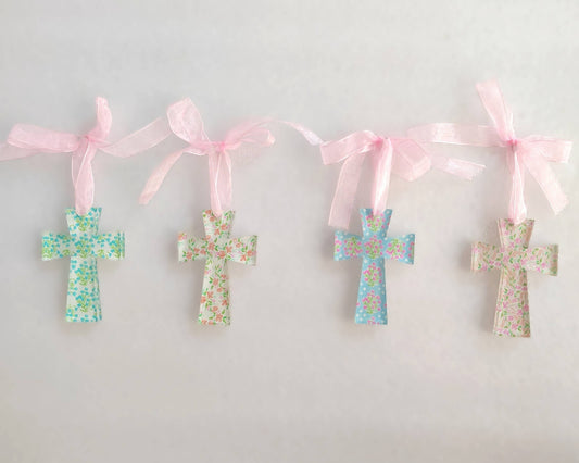 Cutout Acrylic Floral Cross Ornament – 2.7" x 4"