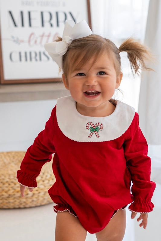 Girls Long Sleeve Red Corduroy Bishop Bubble – Baby Girl Winter Boutique Bubble