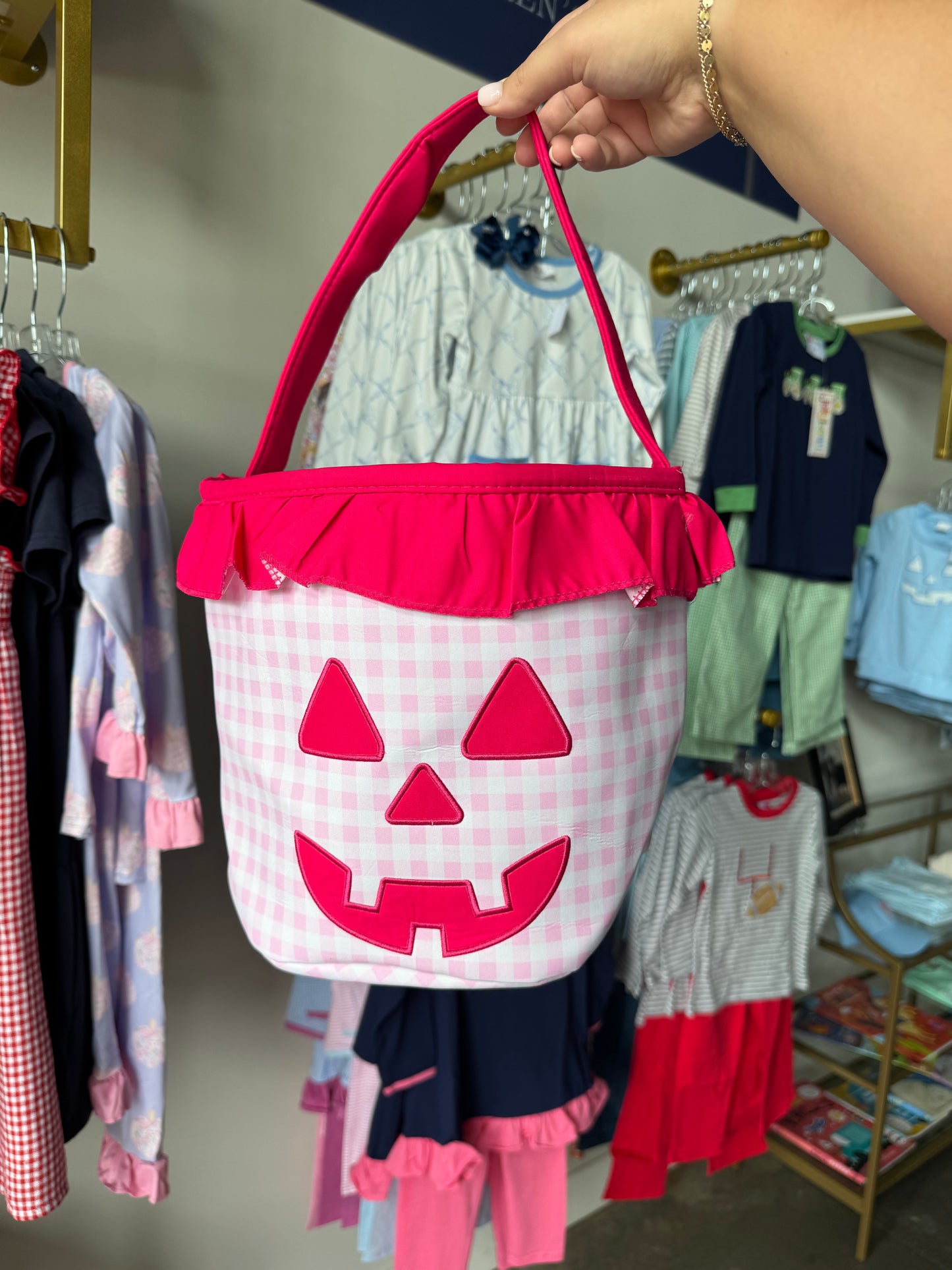 Pink Appliqué Jack-o-Lantern Basket