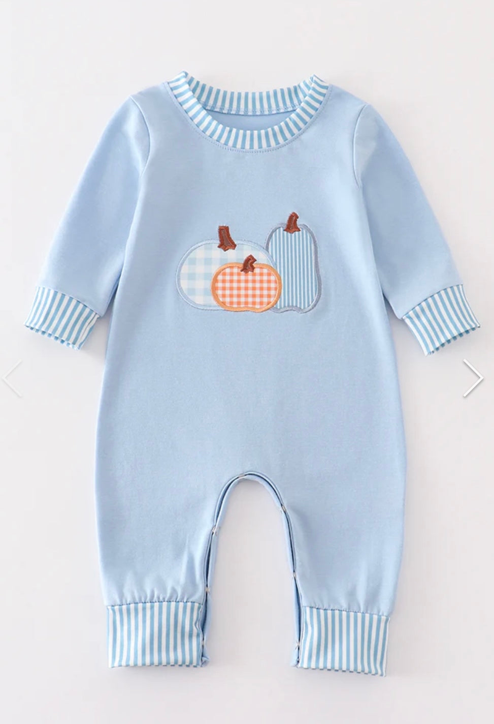 Blue Pumpkin Appliqué Long Sleeve Romper