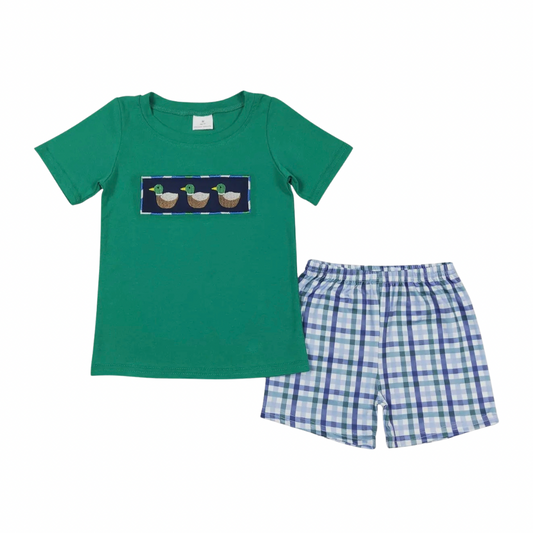 Green Mallard Trio Embroidered Shorts Set