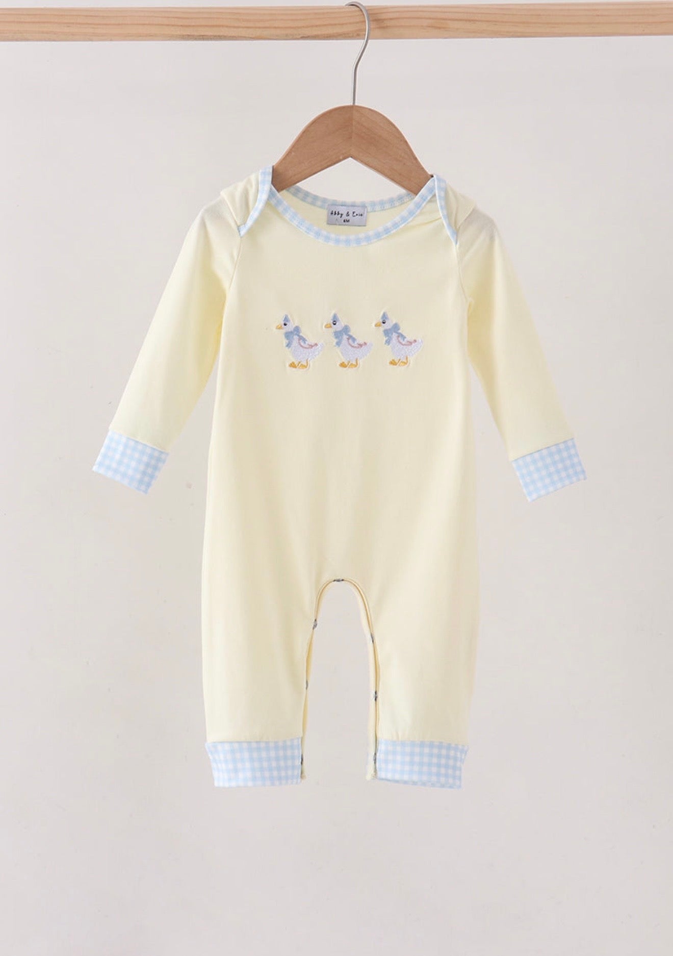 Baby Blue & Yellow Goose Embroidery Romper