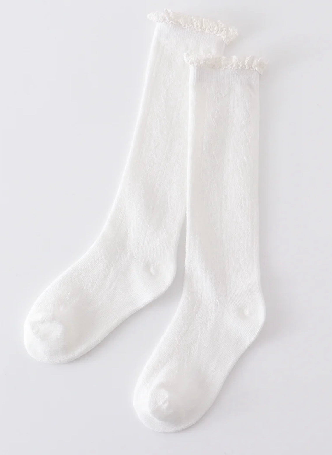 Ivory Eyelet Ruffle Knee High Socks