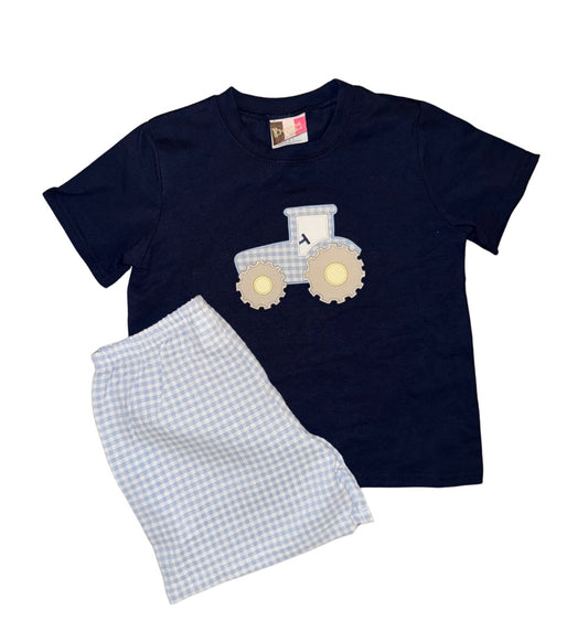 Tractor Appliqué Shorts Set