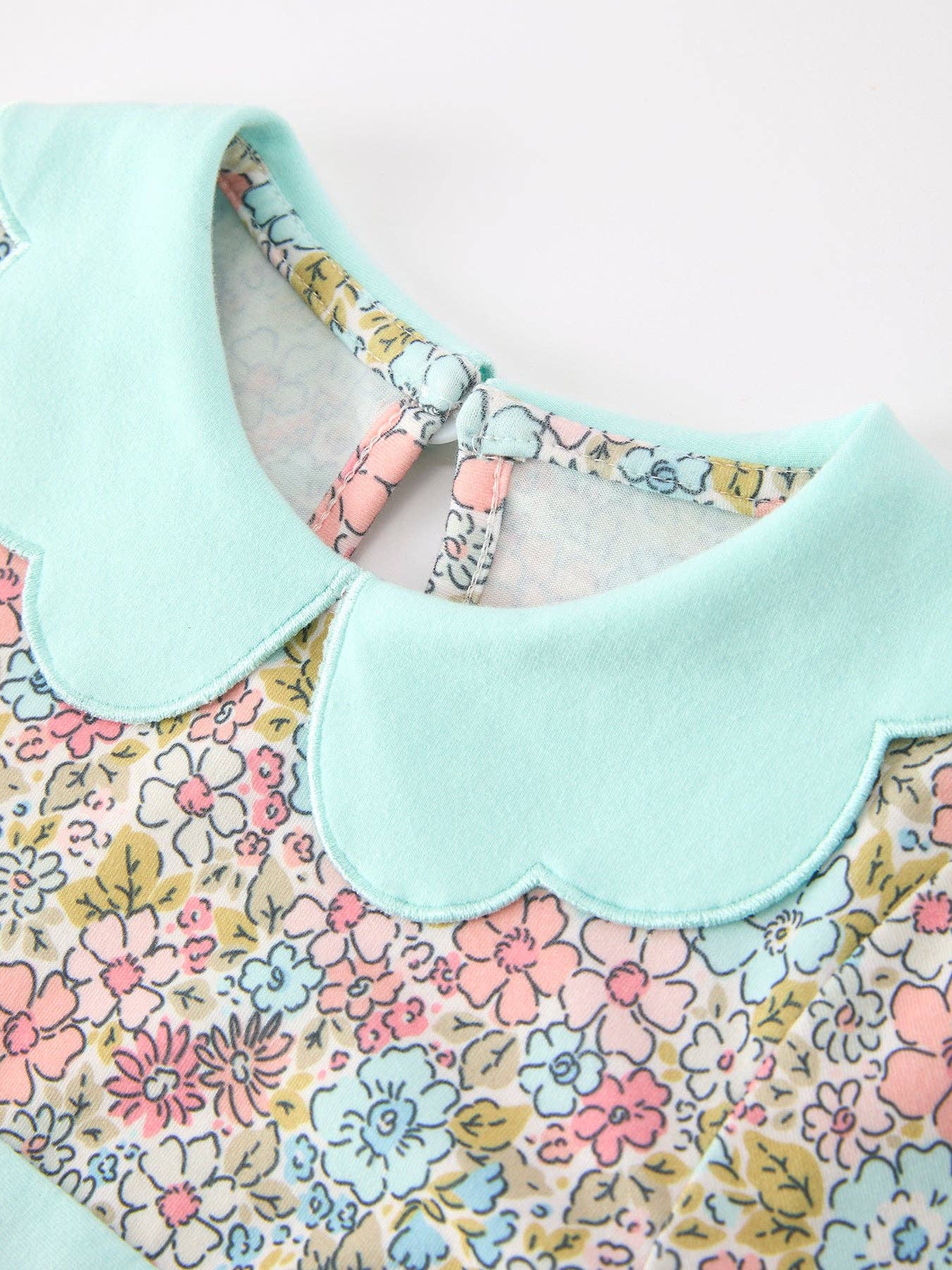 Mint Floral Girl Dress With Petals Collar