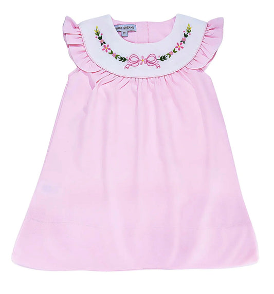 Pink Bow Embroidered Dress