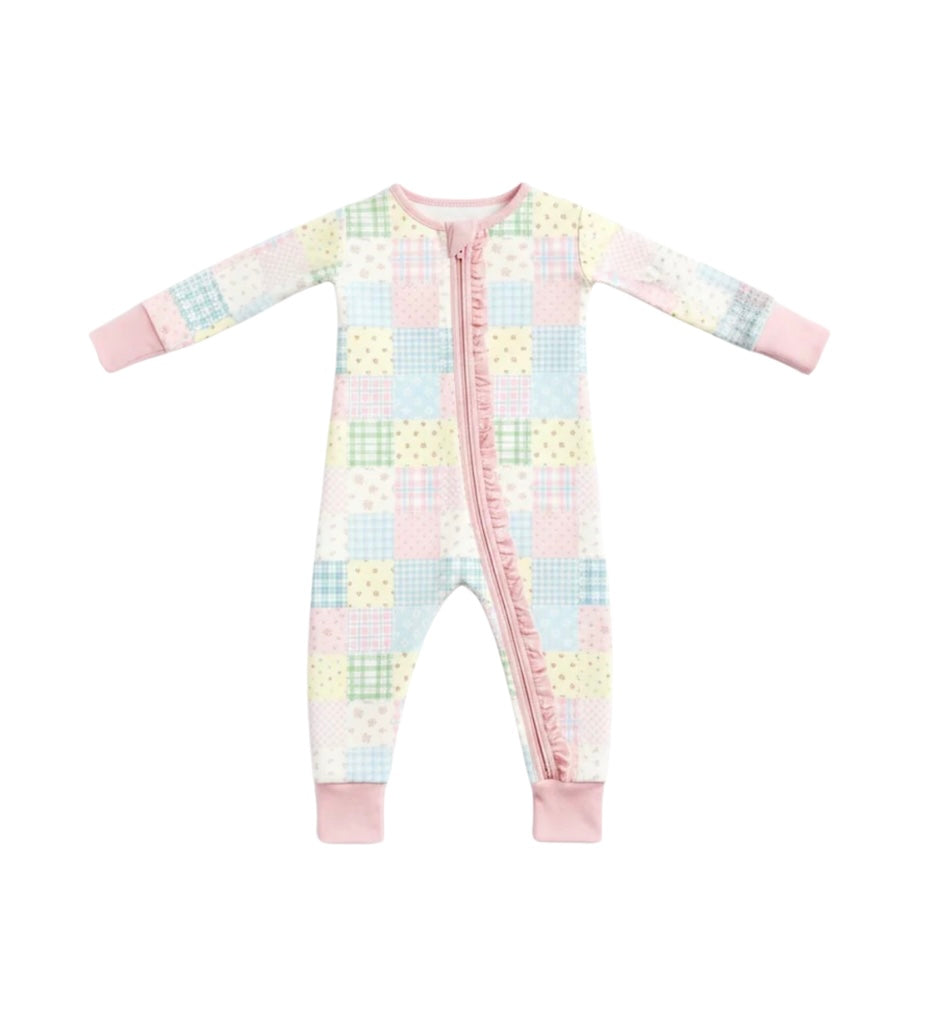 Pink Patchwork Zipper Pajamas