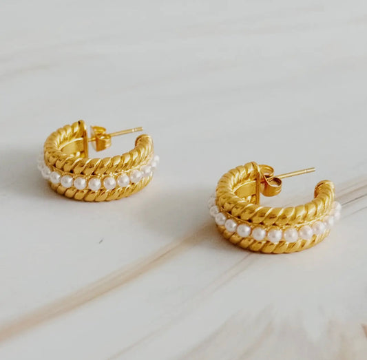 Gold Pearl Hoops