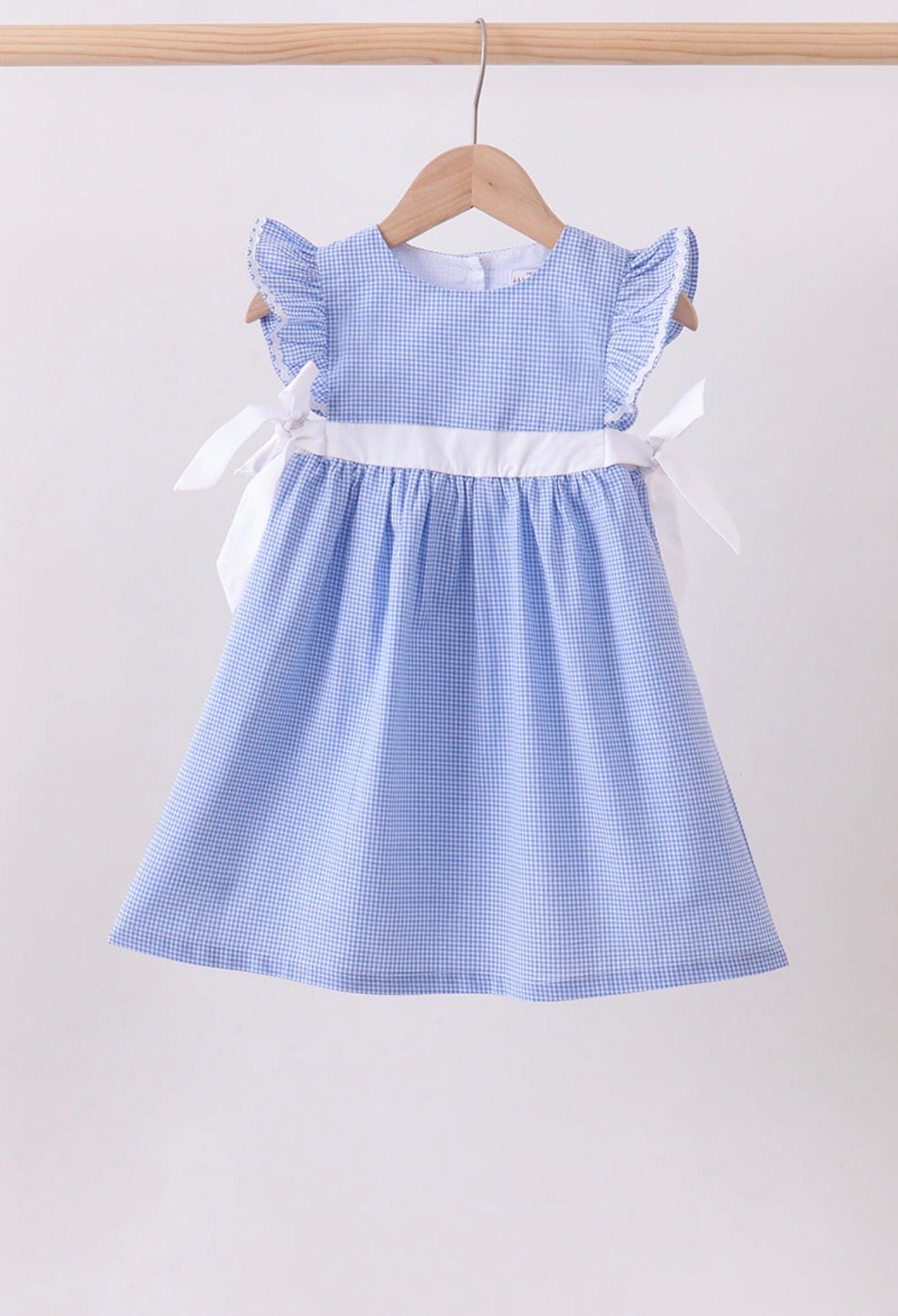 Blue Bow Gingham Ruffle Dress