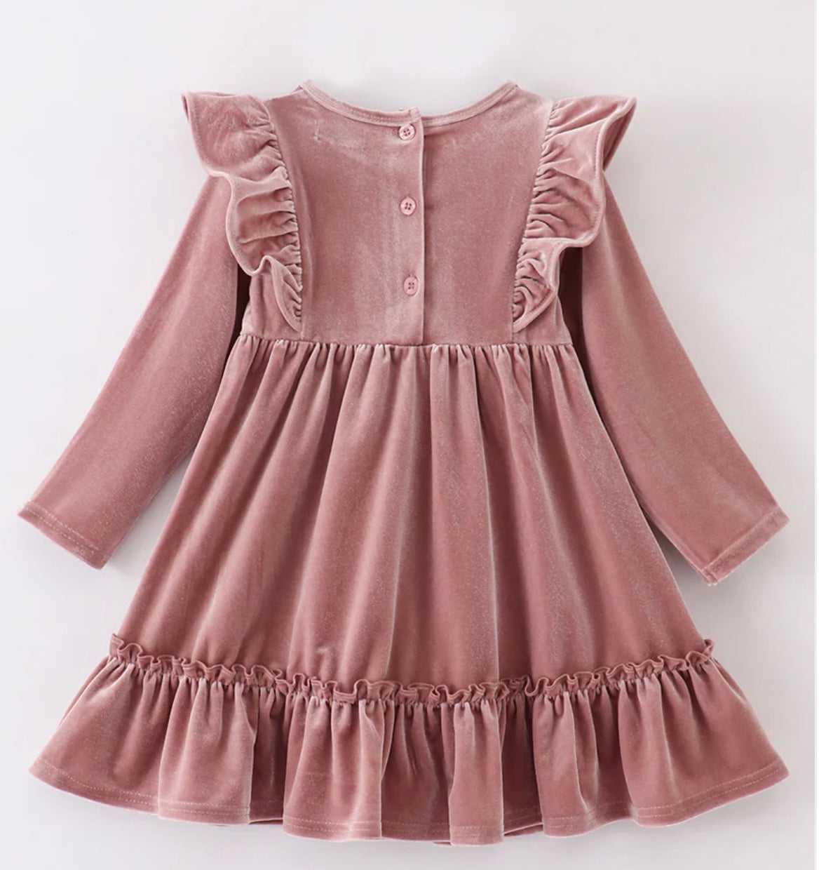 Dusty Rose Velvet Ruffle Dress