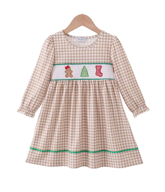 Tan Gingham Christmas Dress
