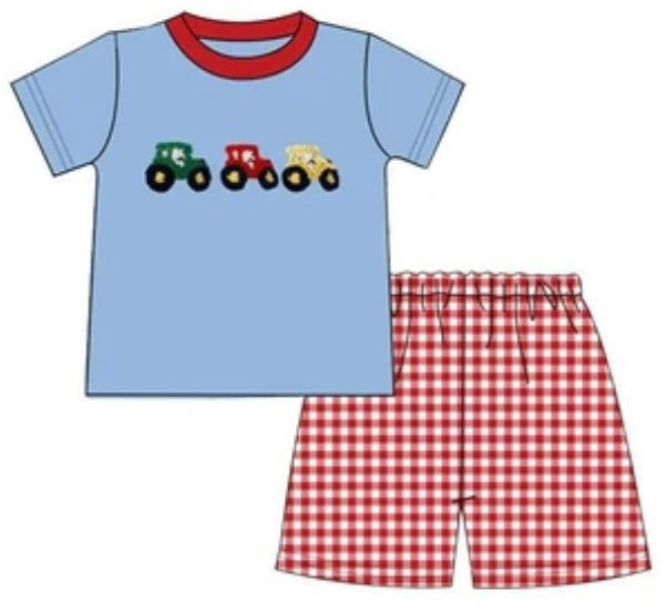 Blue Tractor Trio Shorts Set