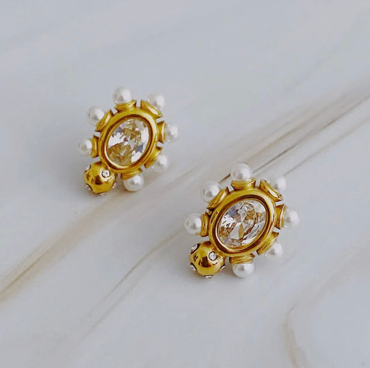 Jewel + Pearl Stud Earrings
