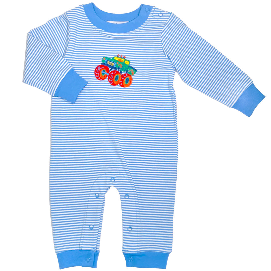 Monster Truck Appliqué Baby Boy Romper