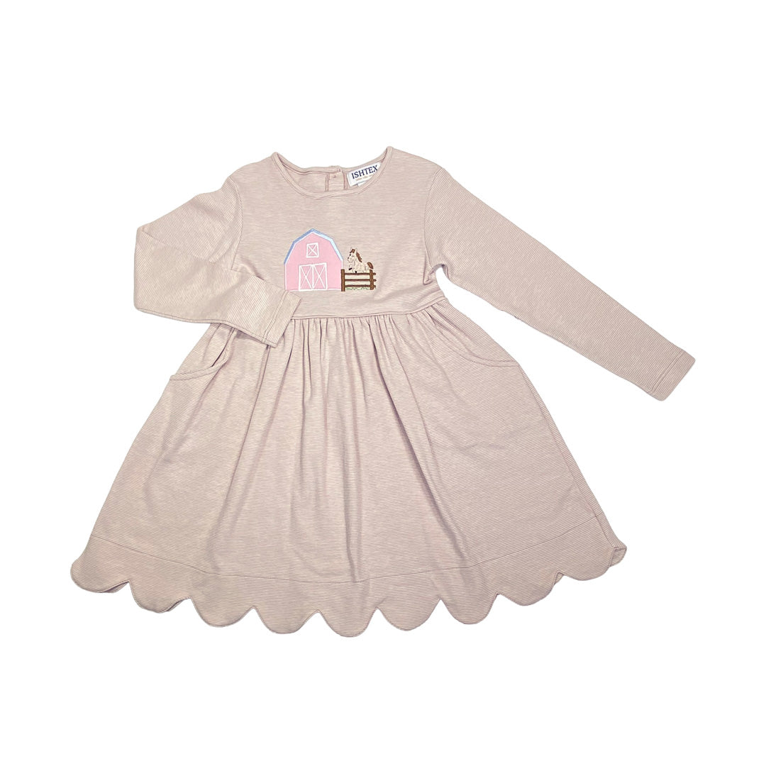 Farm Appliqué Girls' Dress with Scalloped Hem