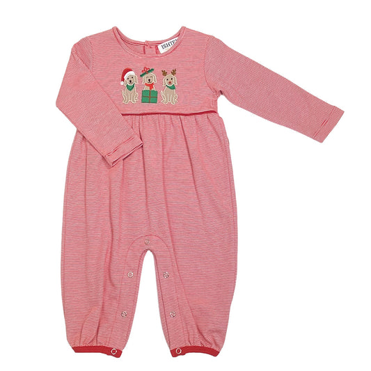 Girls' Christmas Dog Trio Appliqué Romper
