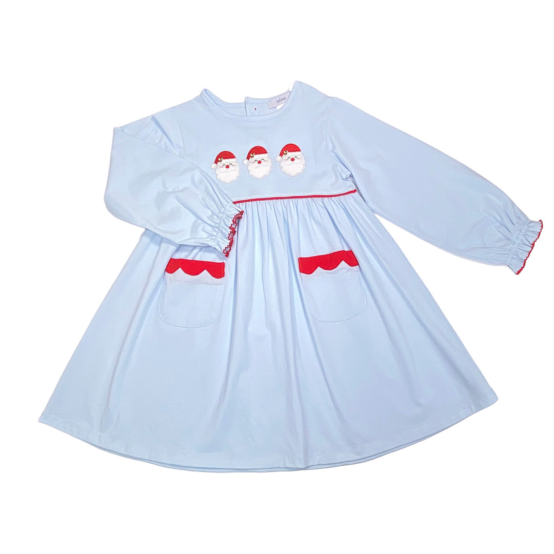 Girls' Light Blue Santa Appliqué Dress