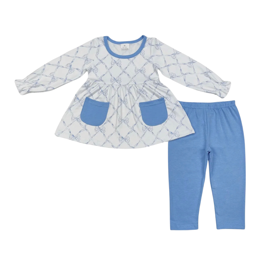 Blue & White Bow Trellis Legging Set