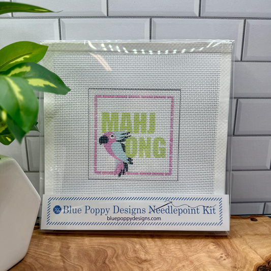 "Mahjong" with Parrot and Pink Bamboo Needlepoint Design